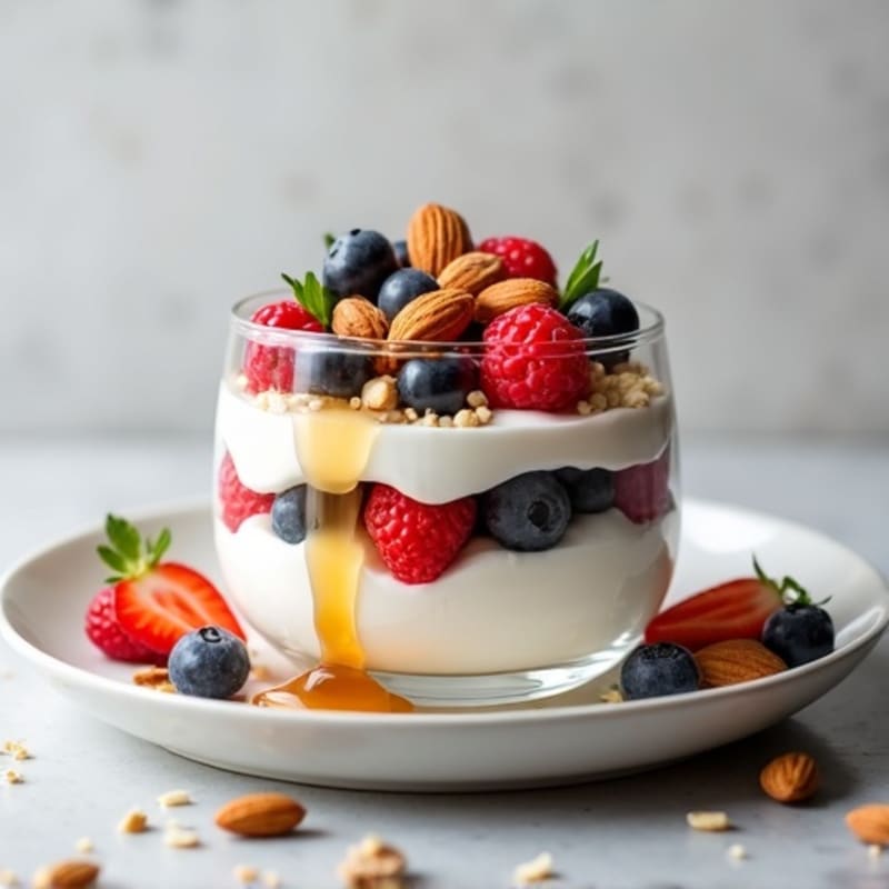 Greek Yogurt Parfait with Mixed Berries and Almonds