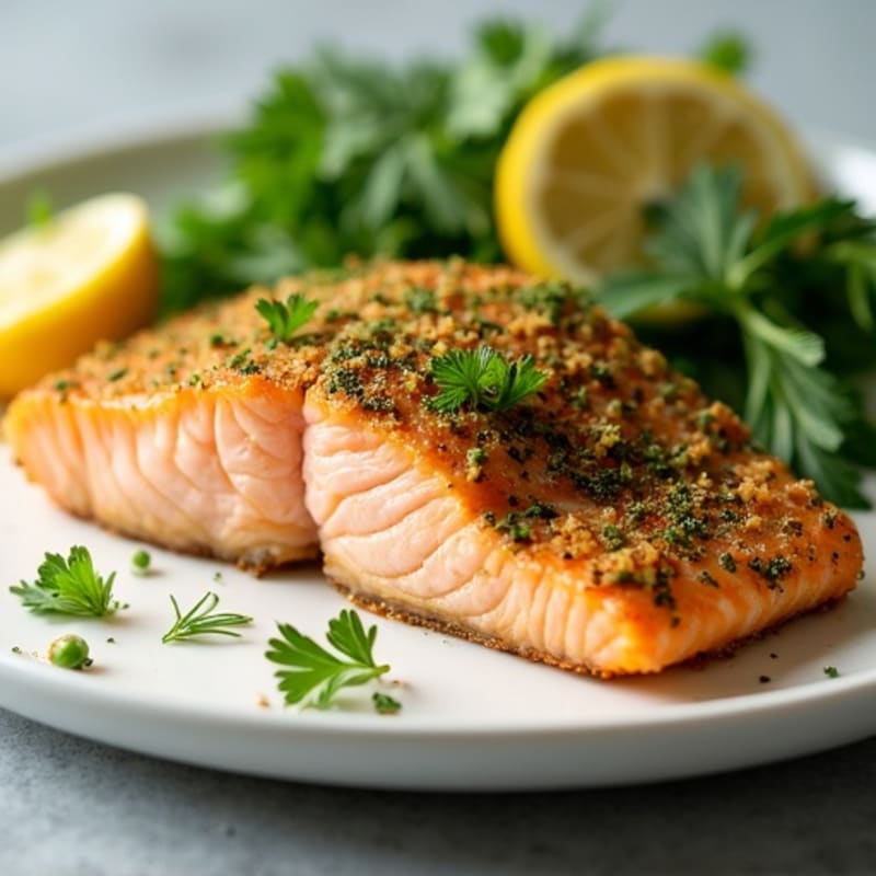 Herb-Crusted Pan Seared Salmon with Lemon