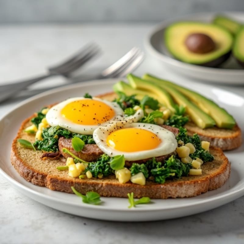 Egg White and Spinach Scramble with Turkey Sausage, Avocado & Toast