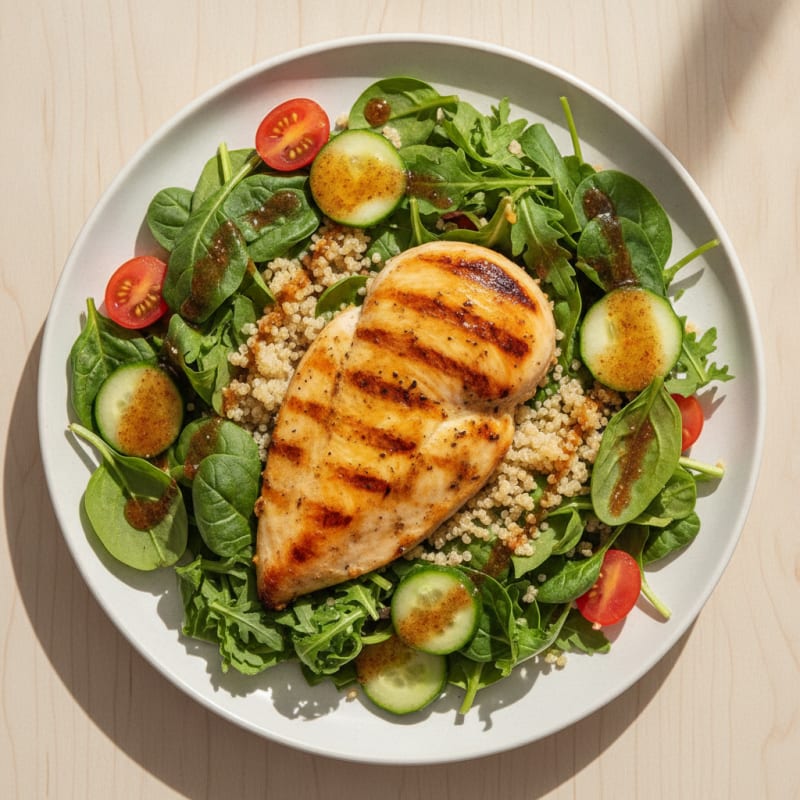 Grilled Chicken Breast with Mixed Greens and Quinoa