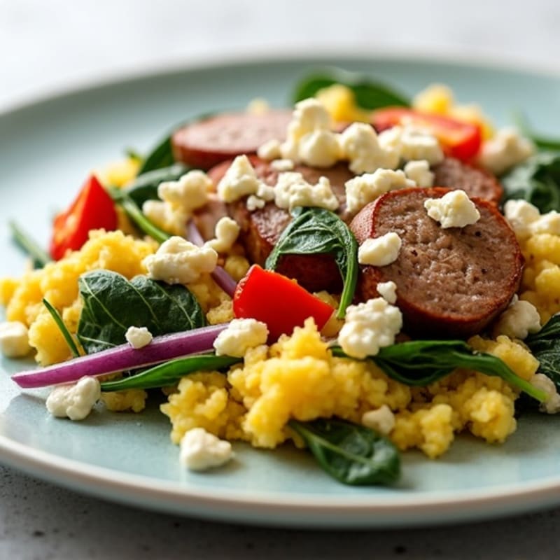 Egg White Spinach Scramble with Turkey Sausage