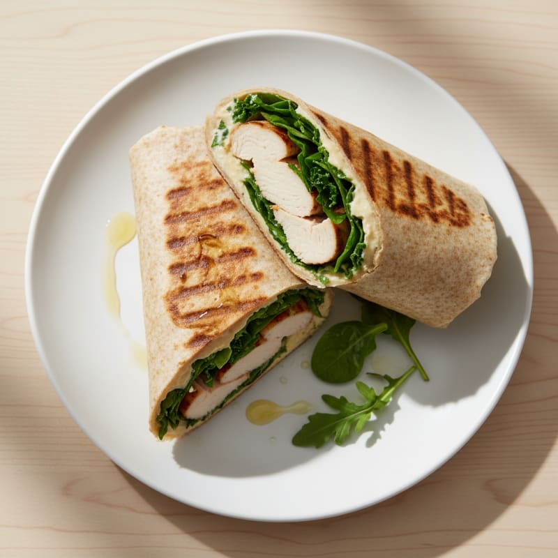 Grilled Turkey and Hummus Wrap with Mixed Greens