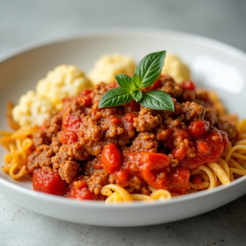 Ground Beef Orzo with Rich Tomato Sauce and Roasted Cauliflower