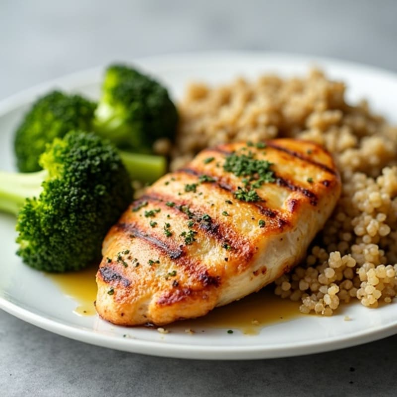 Grilled Chicken Breast with Quinoa and Roasted Broccoli