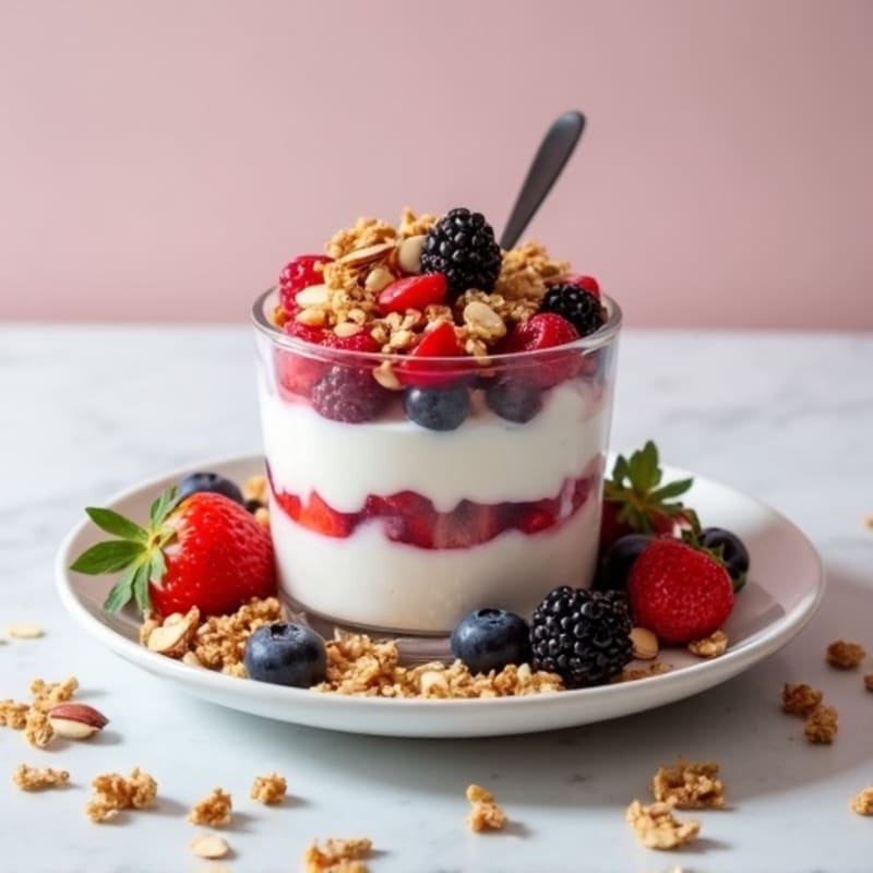 Greek Yogurt Protein Parfait with Mixed Berries and Almonds
