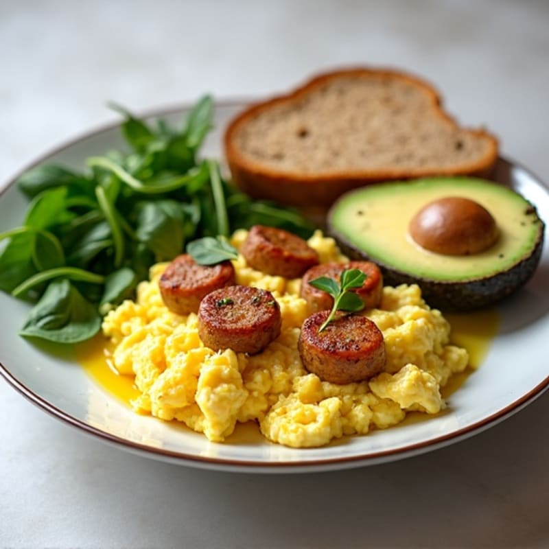 Egg White Scramble with Turkey Sausage and Spinach