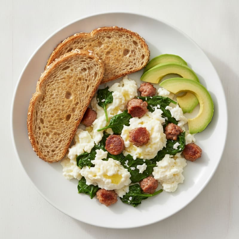 Egg White Scramble with Turkey Sausage and Spinach