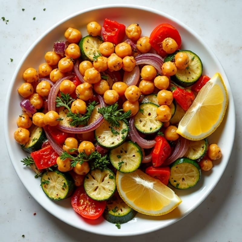 Crispy Roasted Chickpeas and Roasted Vegetables with Lemon-Herb Dressing
