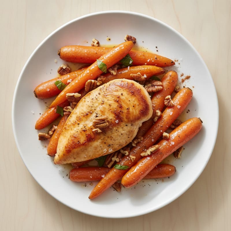 Maple-Glazed Roasted Carrots with Pecans and Chicken