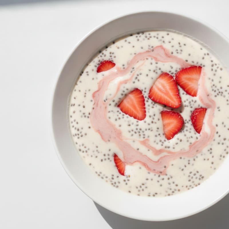Vanilla Protein Shake with Chia Seeds and Strawberries