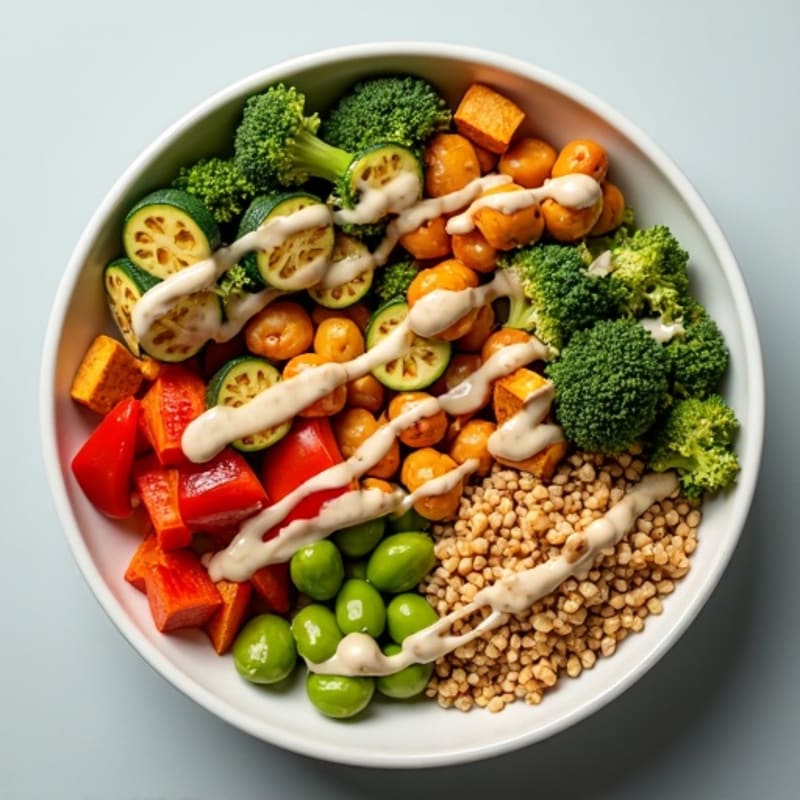 Roasted Chickpea and Vegetable Bowl with Creamy Tahini Dressing