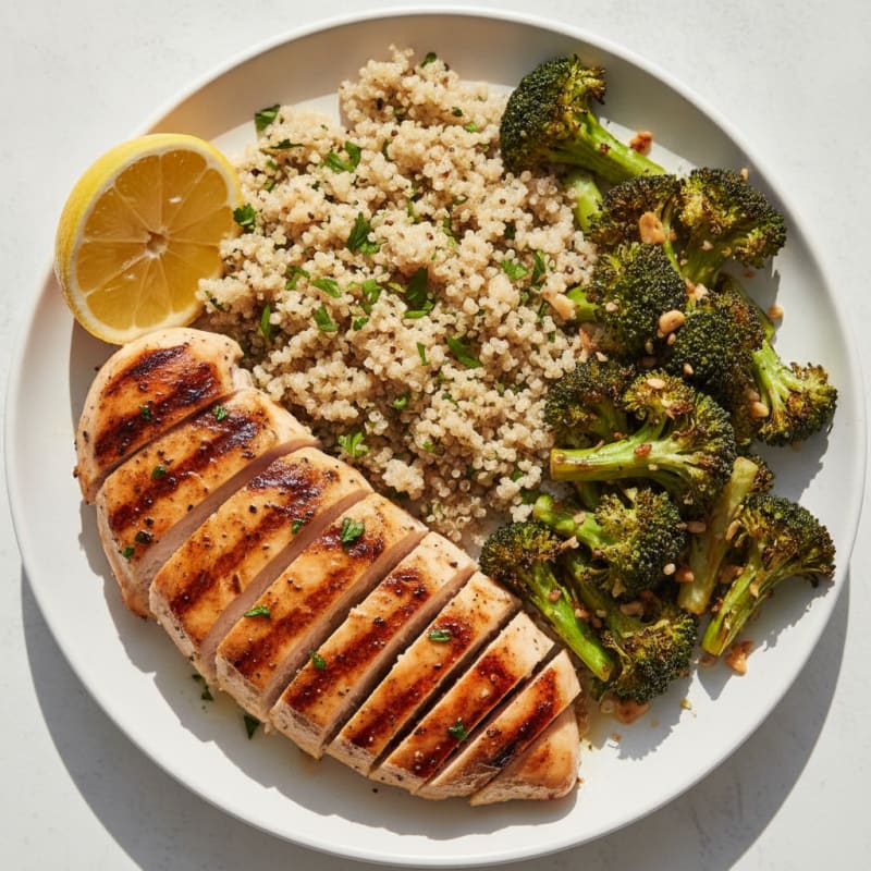 Grilled Chicken Breast with Quinoa and Roasted Broccoli