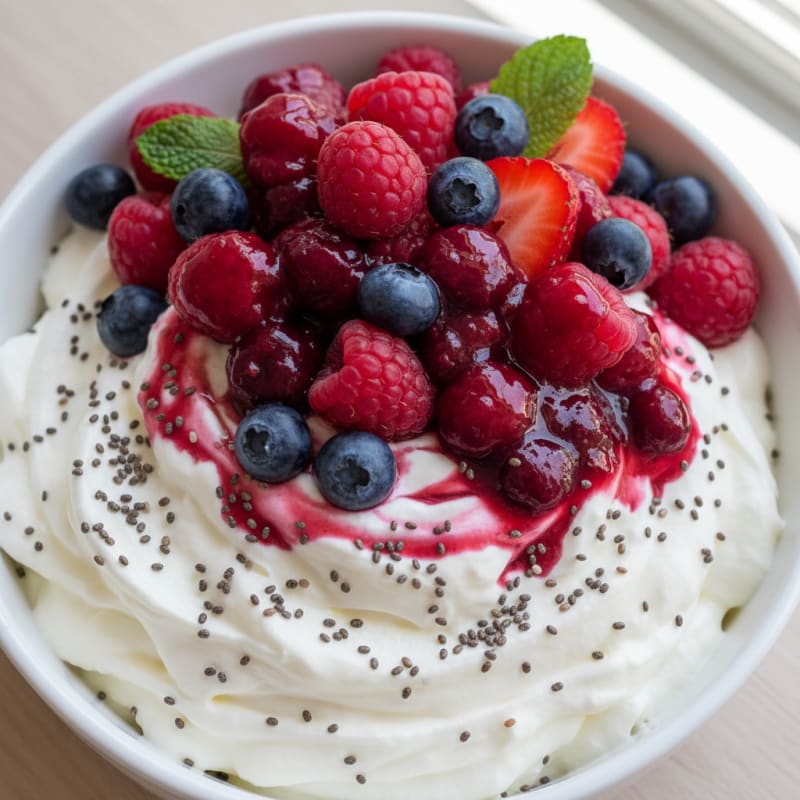 Greek Yogurt Protein Pudding with Mixed Berries
