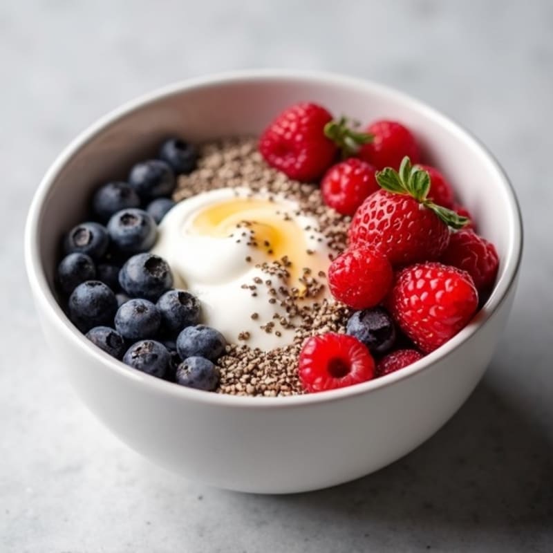 Thick Greek Yogurt Bowl with Mixed Berries and Protein Powder
