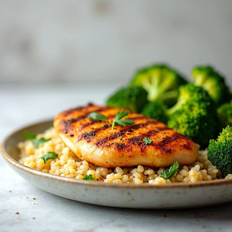 Grilled Chicken Breast with Quinoa and Steamed Broccoli