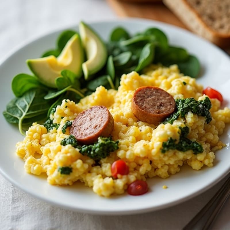 Egg White and Spinach Scramble with Turkey Sausage