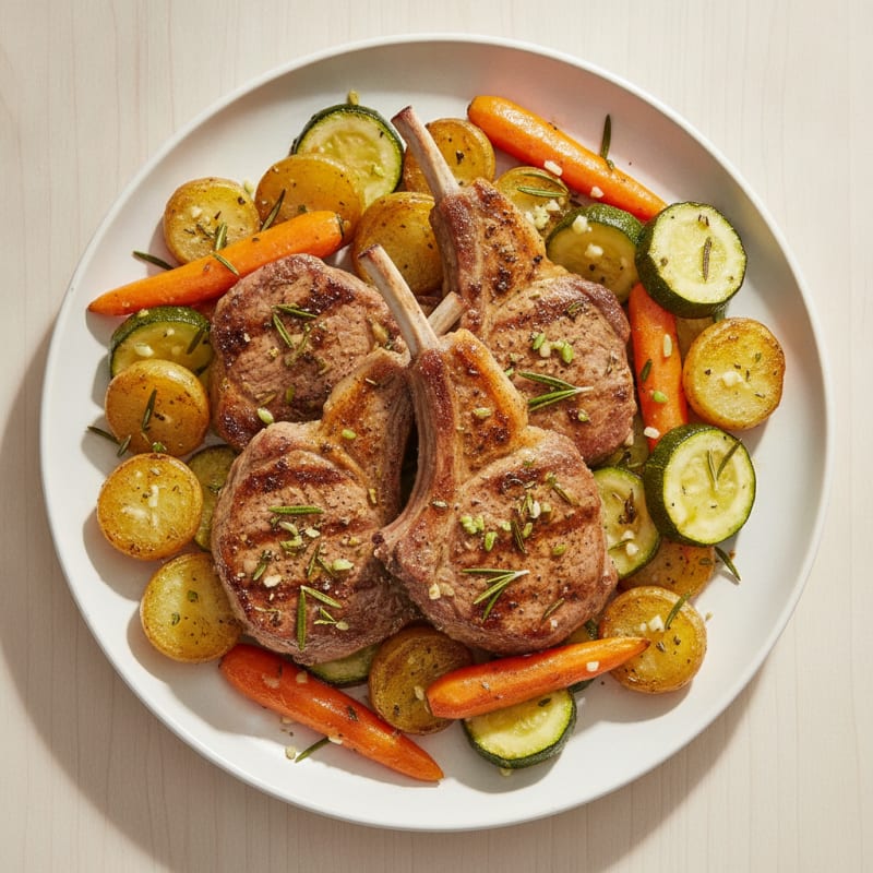 Seared Mutton Chops with Herb-Roasted Vegetables