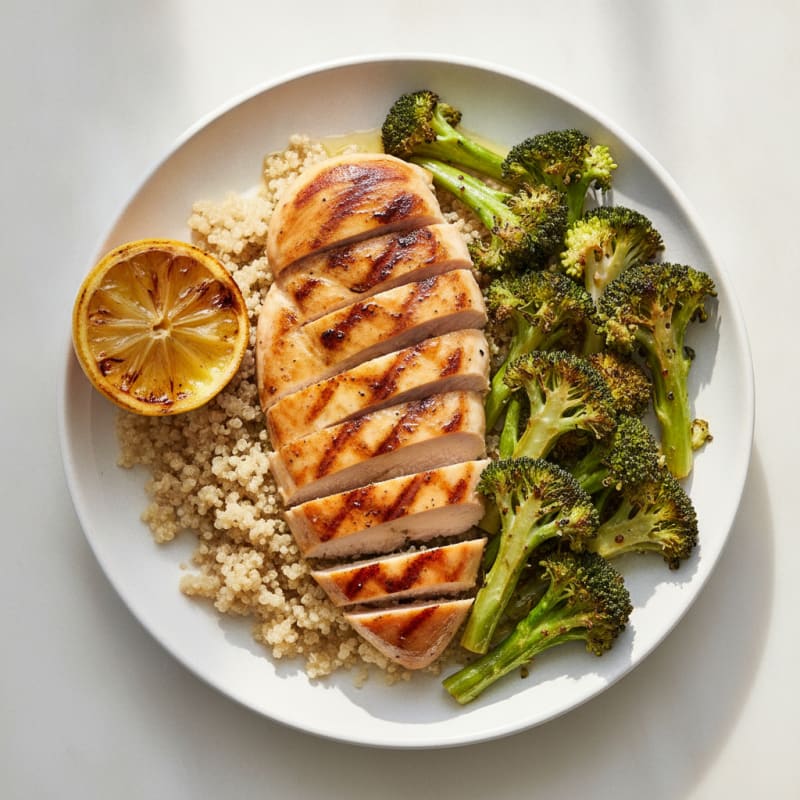 Grilled Chicken Breast with Quinoa and Roasted Broccoli