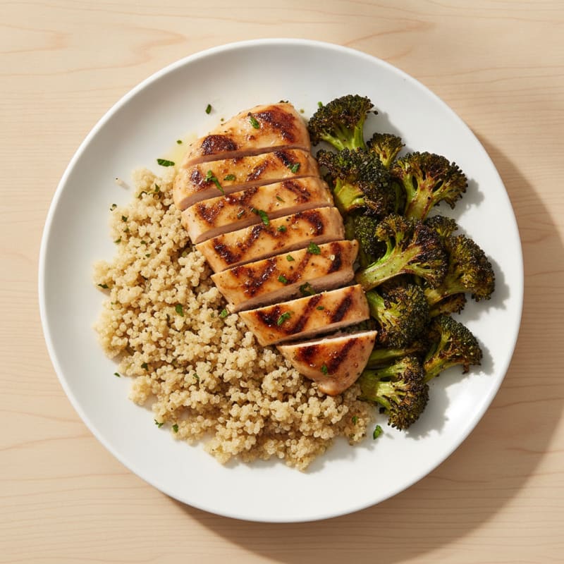 Grilled Chicken Breast with Quinoa and Roasted Broccoli