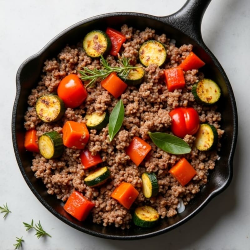 Herb-Seasoned Lean Ground Beef Skillet with Roasted Vegetables