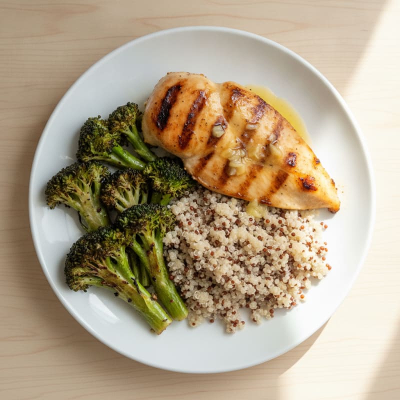 Grilled Chicken Breast with Quinoa and Roasted Broccoli