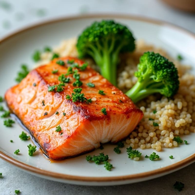 Seared Salmon Fillet with Steamed Broccoli and Quinoa