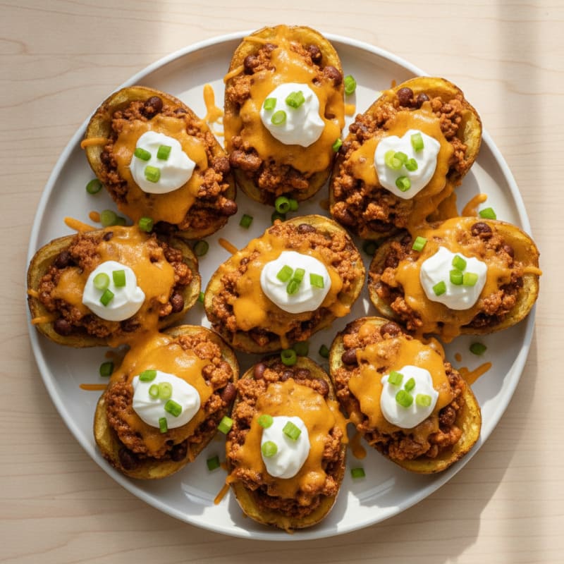 Loaded Chili Cheese Potato Skins