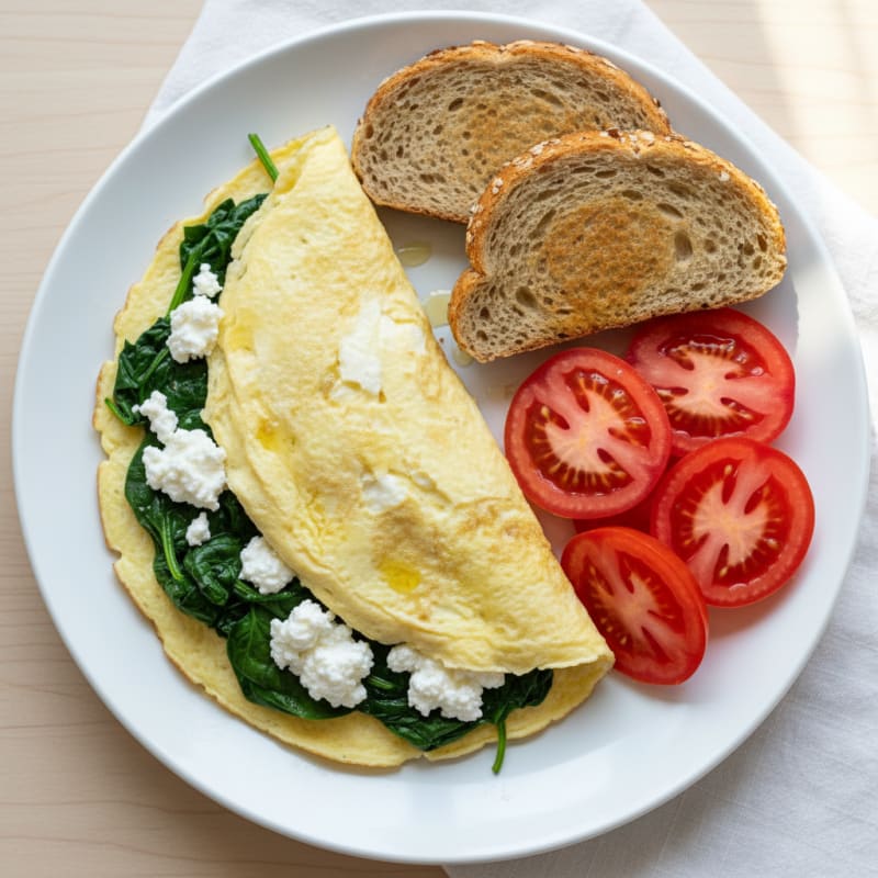 Egg White Spinach Omelette with Cottage Cheese and Sliced Tomatoes