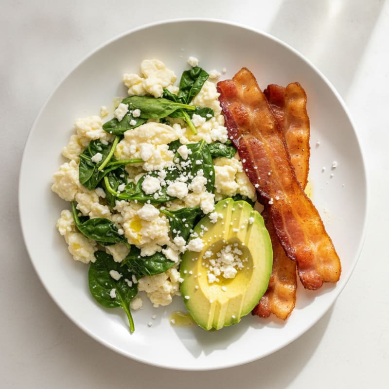 Crispy Turkey Bacon and Egg White Scramble with Spinach