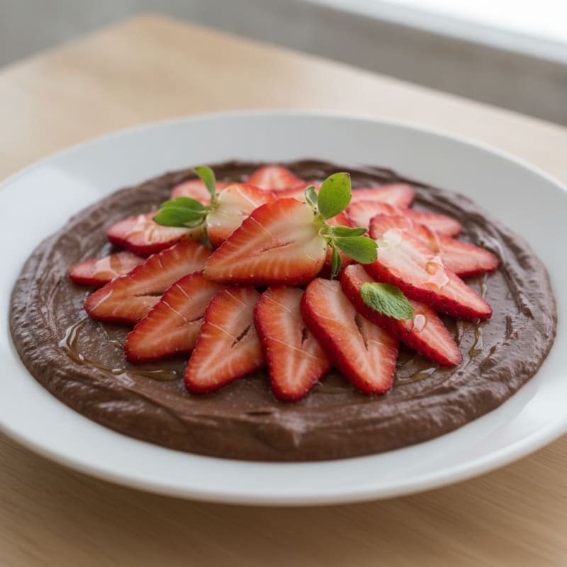 Chocolate Protein Pudding with Sliced Strawberries