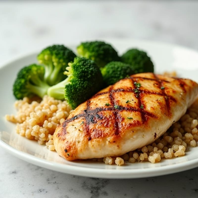 Grilled Chicken Breast with Quinoa and Steamed Broccoli