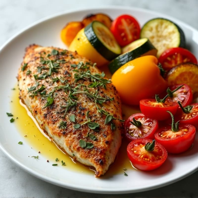 Herb-Crusted Sheet Pan Chicken with Roasted Rainbow Vegetables