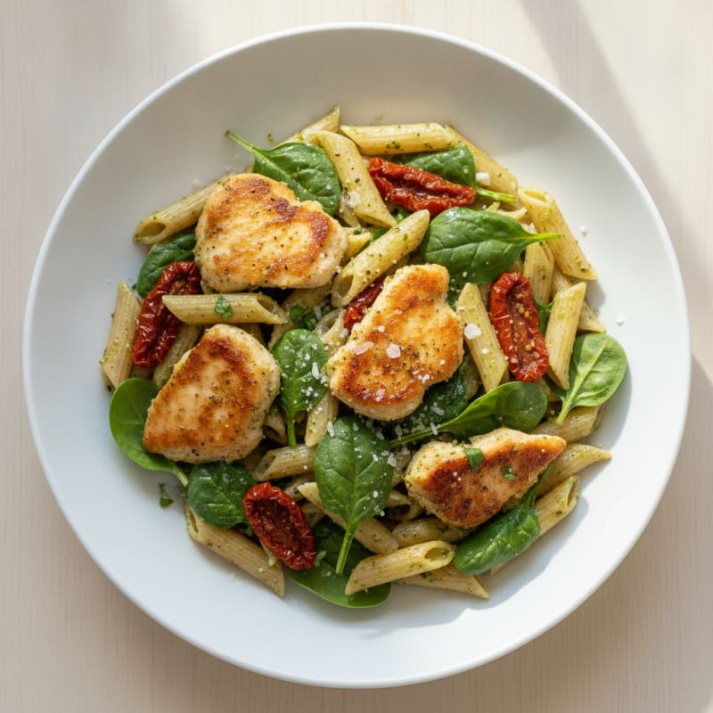 Pesto Chicken Pasta with Sun-Dried Tomatoes