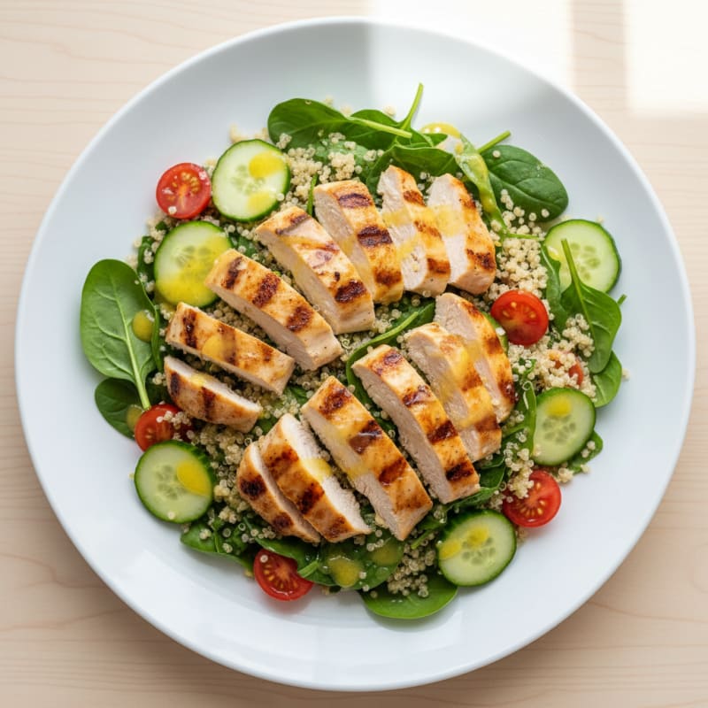 Grilled Chicken and Quinoa Salad with Spinach