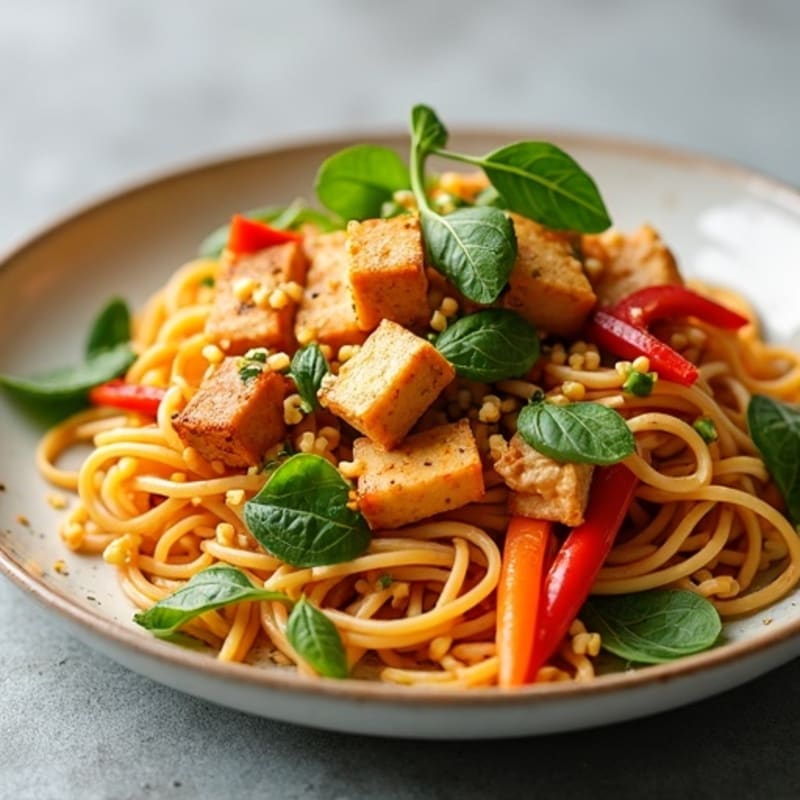 Creamy Thai Peanut Noodles with Crispy Tofu and Fresh Vegetables