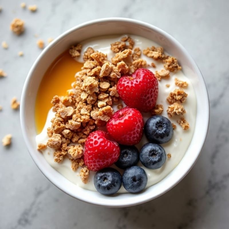 Creamy Protein Yogurt Bowl with Fresh Berries and Crunchy Granola