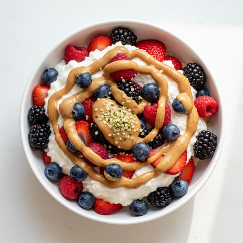 Greek Yogurt Protein Parfait with Mixed Berries and Almond Butter