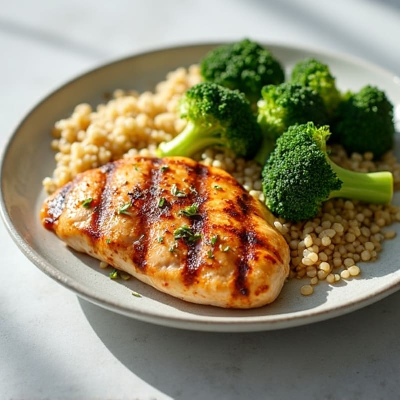 Grilled Chicken Breast with Quinoa and Roasted Broccoli