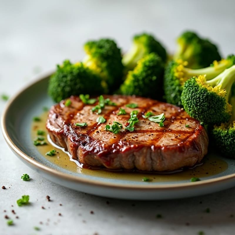 Pan-Seared Steak with Crispy Roasted Broccoli and Garlic