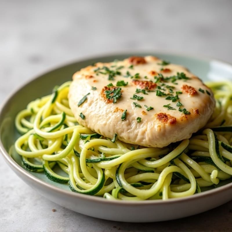 Creamy Cauliflower Alfredo Chicken with Zucchini Noodles
