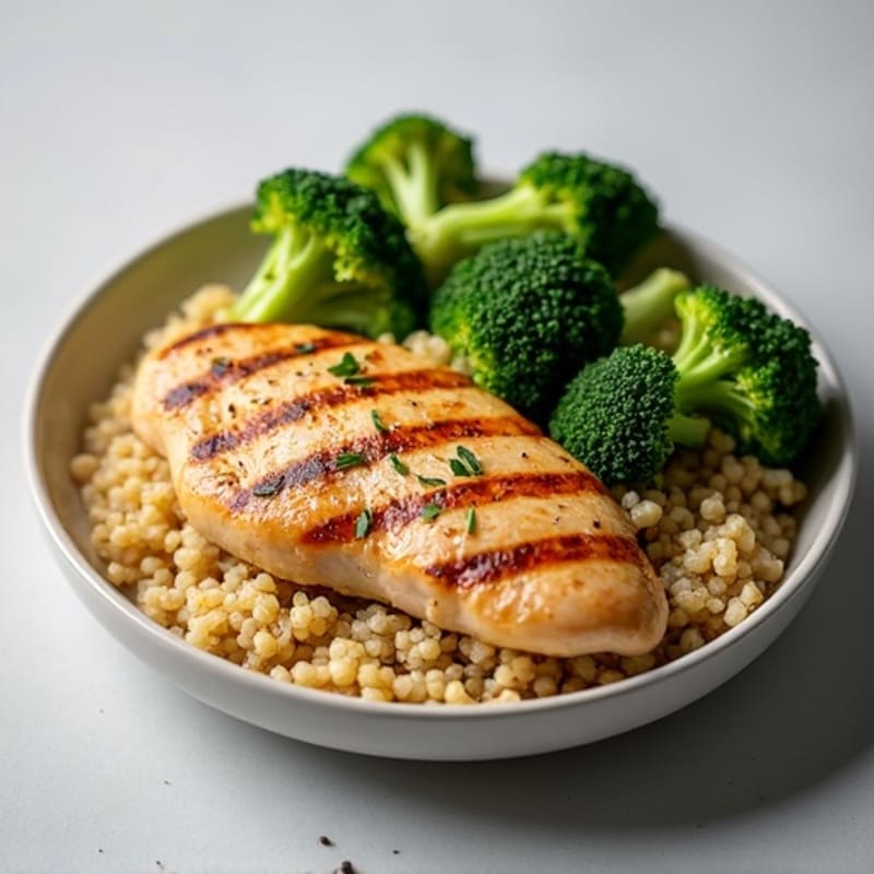 Grilled Chicken Breast with Roasted Broccoli and Quinoa