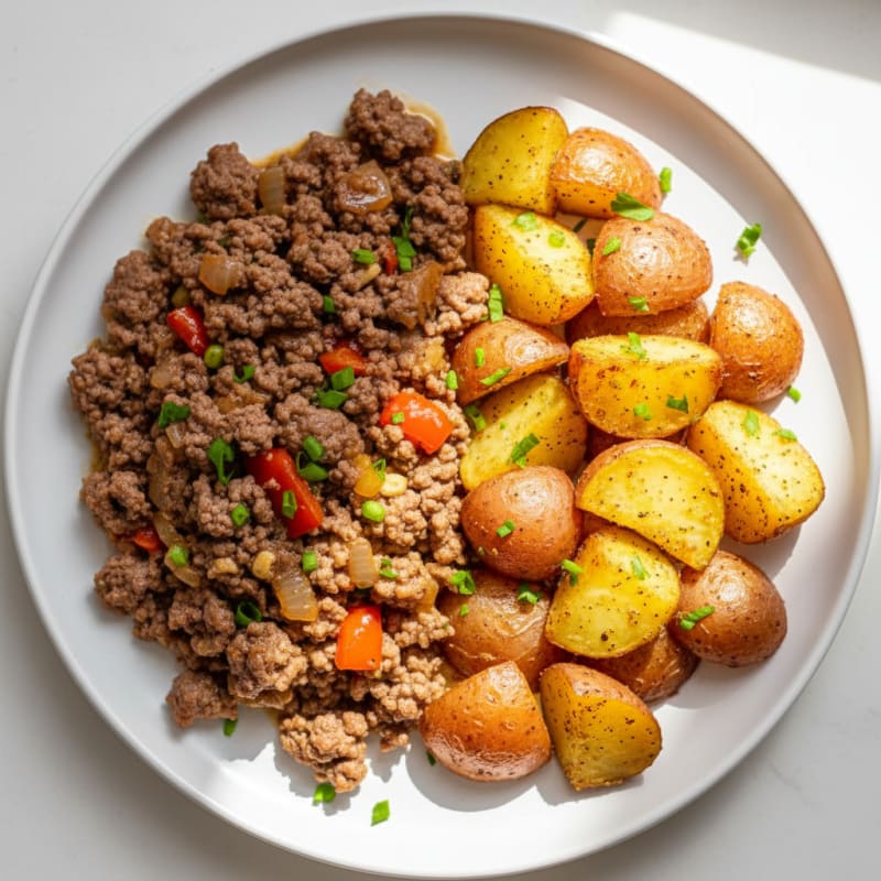 Tender Beef Mince with Golden Roasted Potatoes
