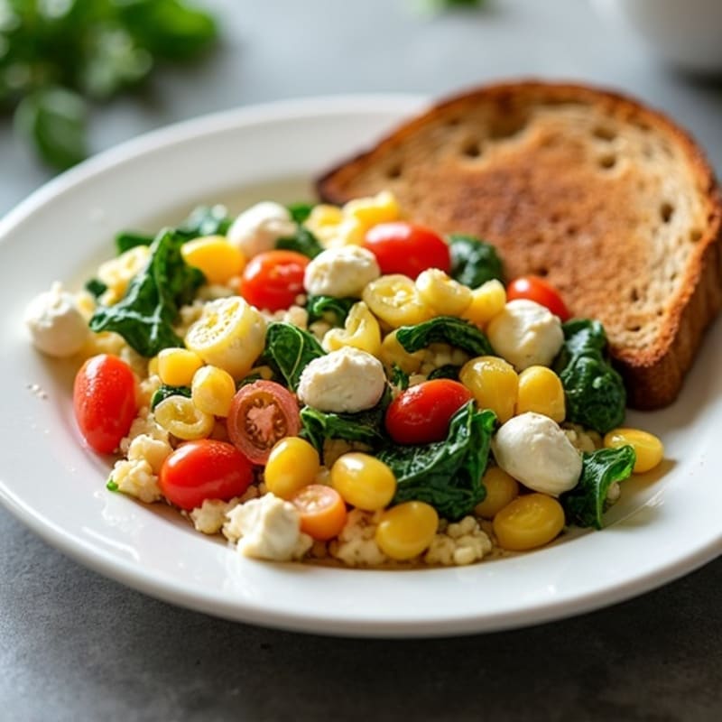 Egg White and Spinach Scramble with Cottage Cheese and Cherry Tomatoes