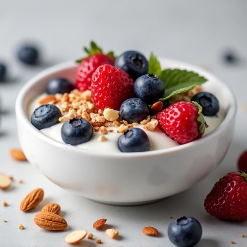 Creamy Greek Yogurt Bowl with Fresh Berries and Crunchy Nuts