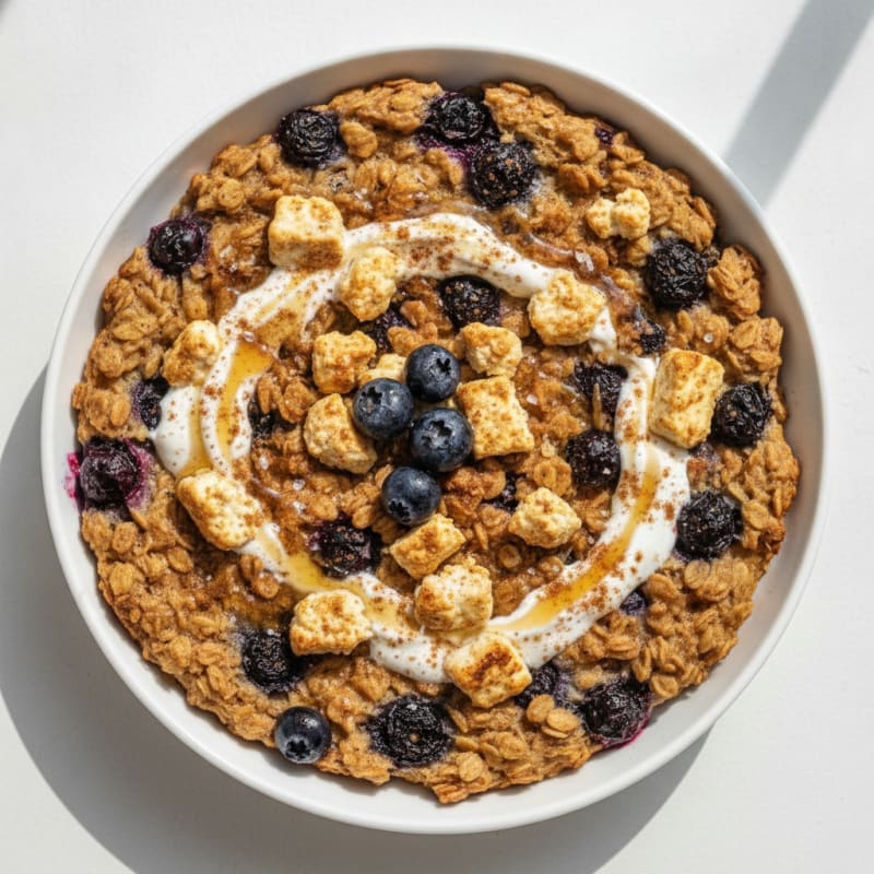 Baked Berry Oatmeal with Tofu Crumbles