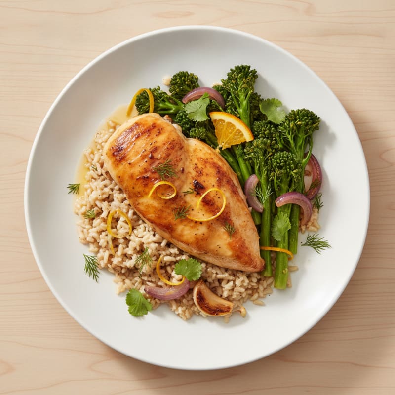 Citrus-Herb Roasted Chicken with Broccolini and Rice