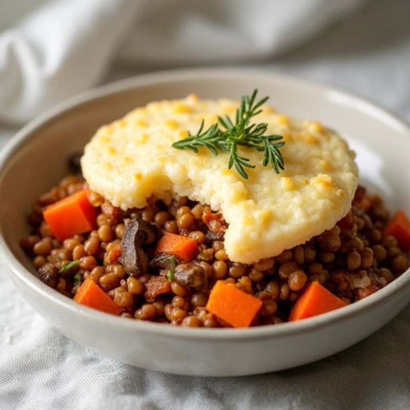 Rich Lentil and Mushroom Shepherd's Pie with Creamy Cauliflower Topping