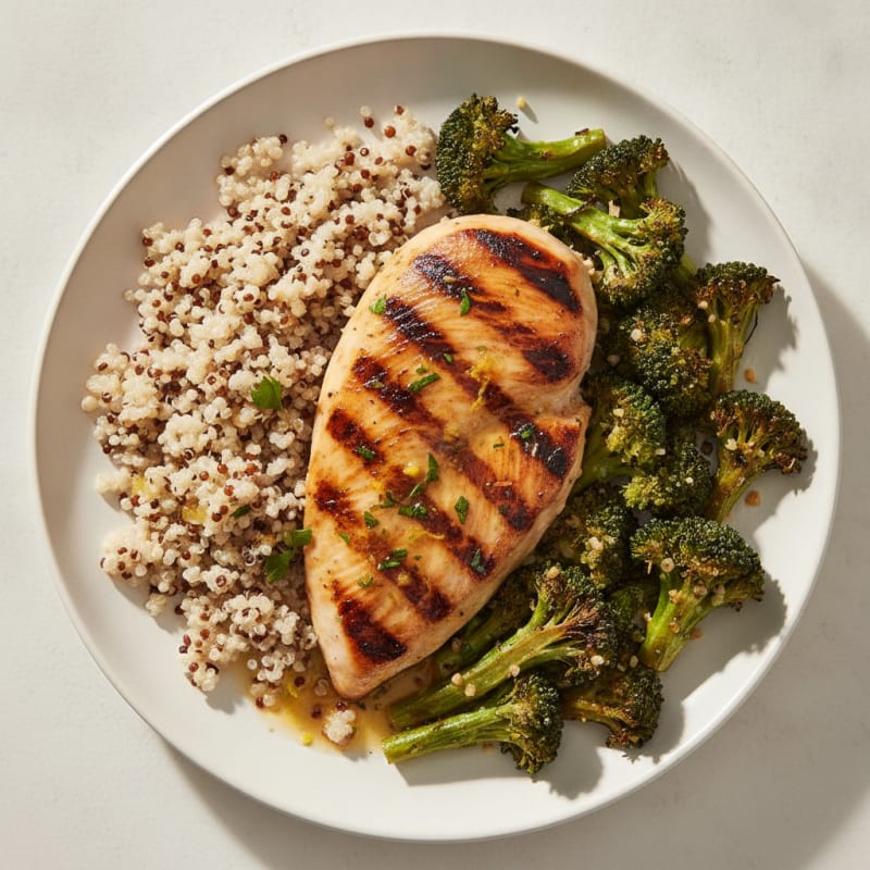 Grilled Chicken Breast with Quinoa and Roasted Broccoli