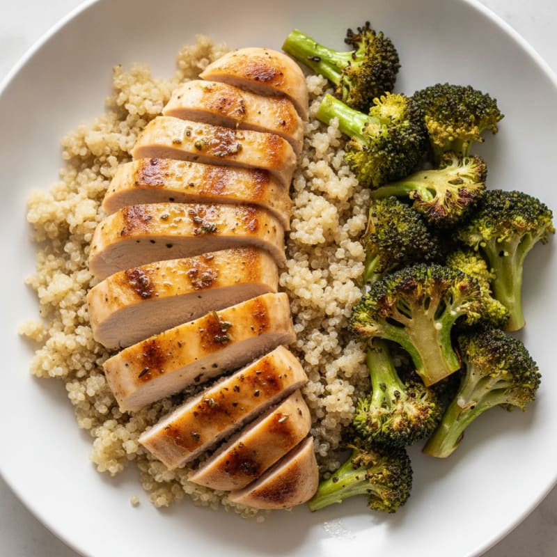 Grilled Chicken Breast with Quinoa and Roasted Broccoli