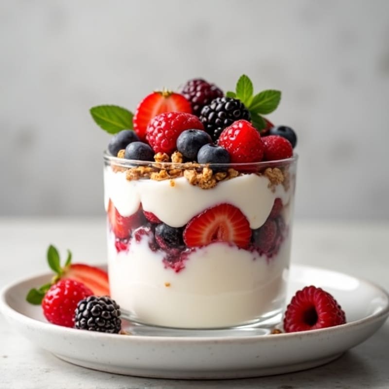 Creamy Greek Yogurt Parfait with Mixed Berries and Almonds